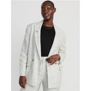 Old Navy Womens Plus 2x Double Breasted Striped Blazer Linen Blend Jacket